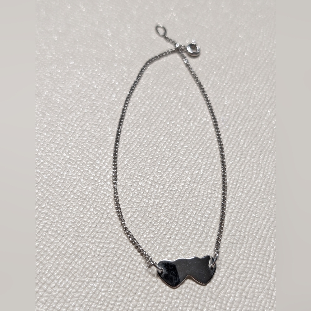 Elegant Silver Double Heart Anklet 9.5 Inch Sterling Sturdy Cute